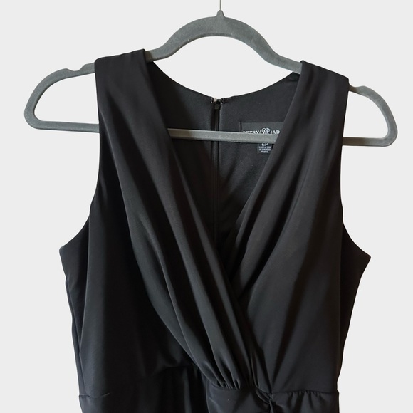 Betsy & Adam Black Ruched Ruffle Evening Column Maxi Gown 6P Old Hollywood Glam - Picture 4 of 16